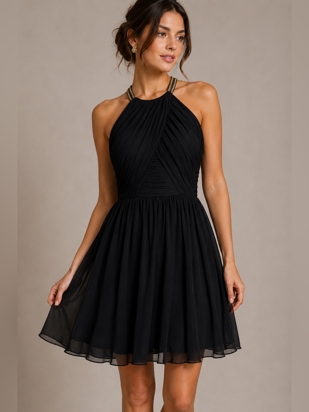 Shoshanna Midnight Black Silk Cocktail Dress Size 2 Halter Chiffon Party Dress